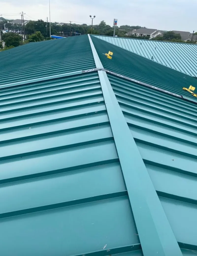 Green commercial metal roof ridge and valley for Metal Roof Repair in Rio Linda